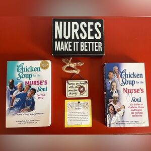 Nurse Bundle 2 Inspirational Book and Decor Sets. Clay hanging”Nurses are Angels